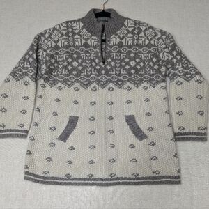 Squaw Valley Wool  Fair Isle QuarterZip Sweater Kangaroo Pouch Petite Small